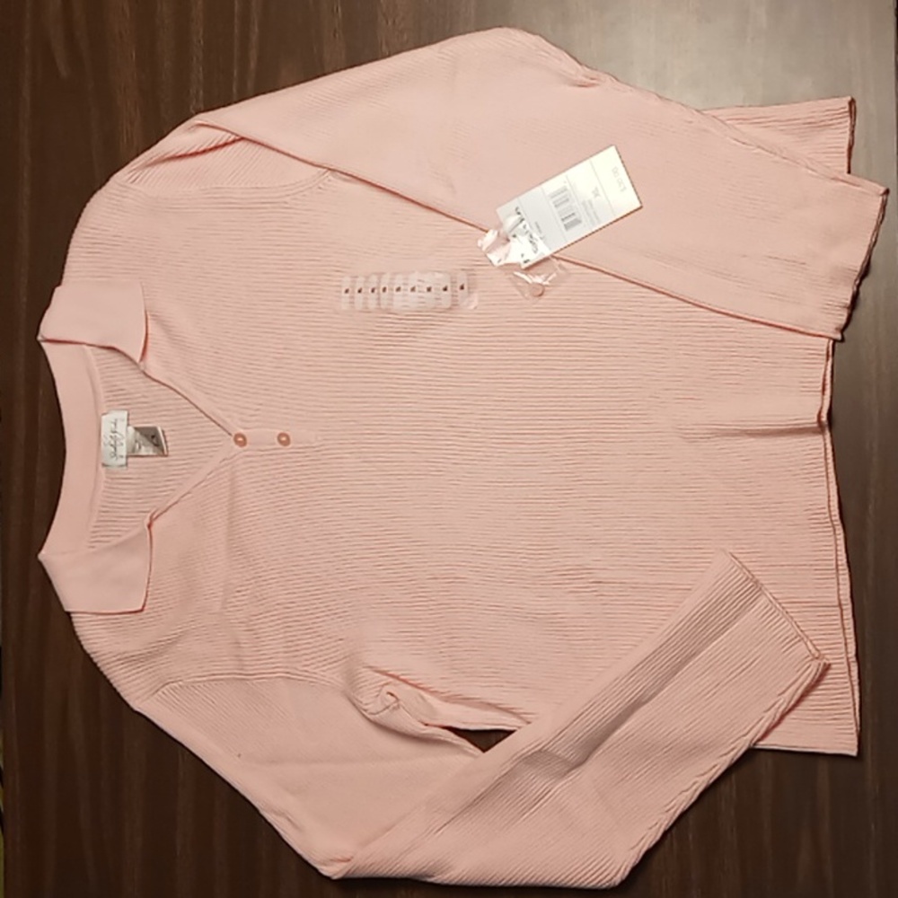 Studio Works Capri Pink Fitted Sweater w Collar and Buttons XL NWT